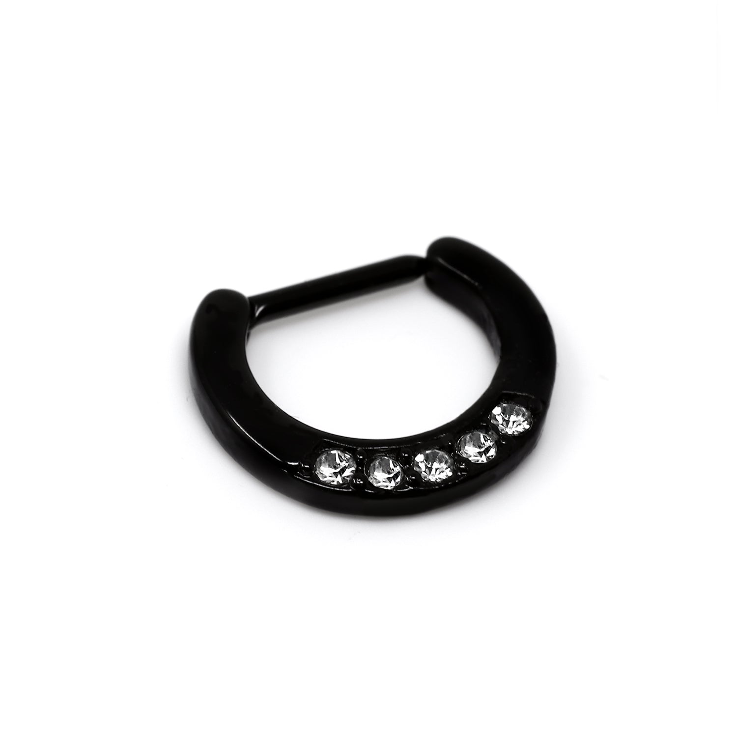Black Fashion Clip-On Septum Ring mit Kristallen - CC Kristallklar