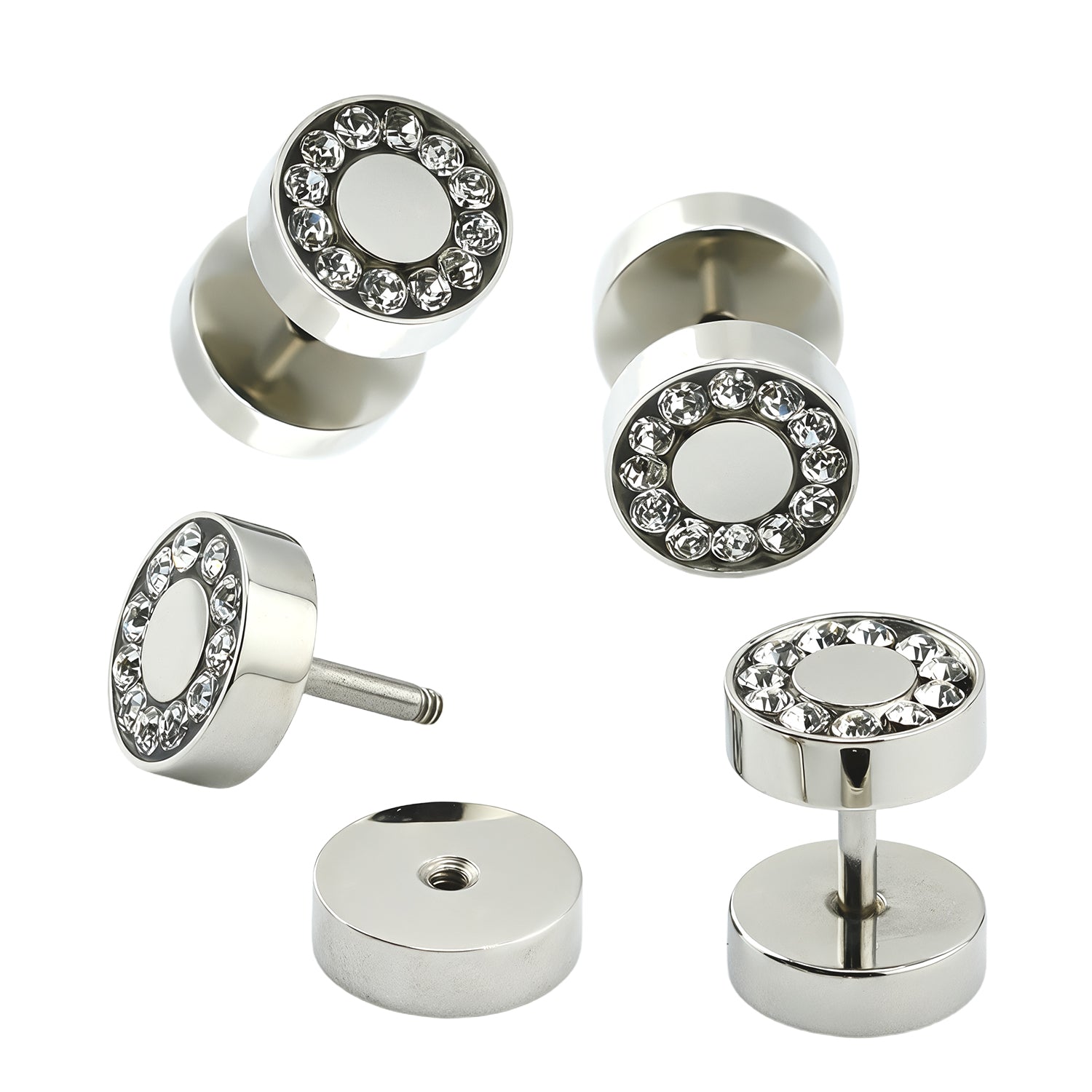Steel 316L Fake Plug mit Kristallen und Epoxy Versiegelung - Stärke 1.0mm mit Disc 8mm