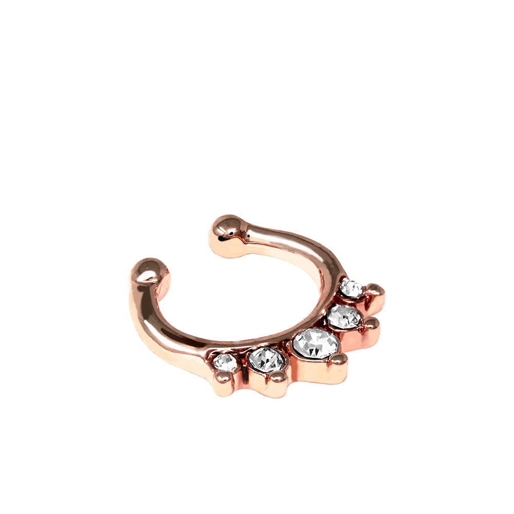 18K Rose Gold Fashion Brass Clip-On Septum Ring mit Kristallen - CC Kristallklar