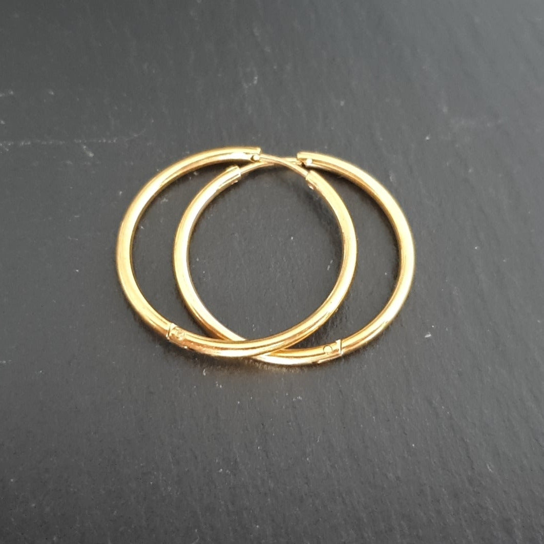 18K Gold S. Steel Creolen - 30mm x 2mm/ Hochglanz