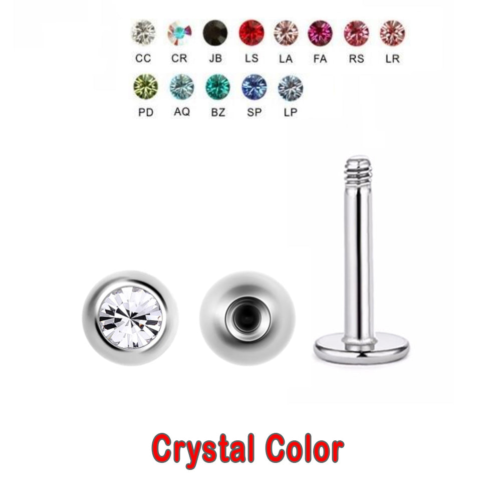 Steel 316L Labret mit Kristall Kugel (4mm) - Stärke 1.2mm