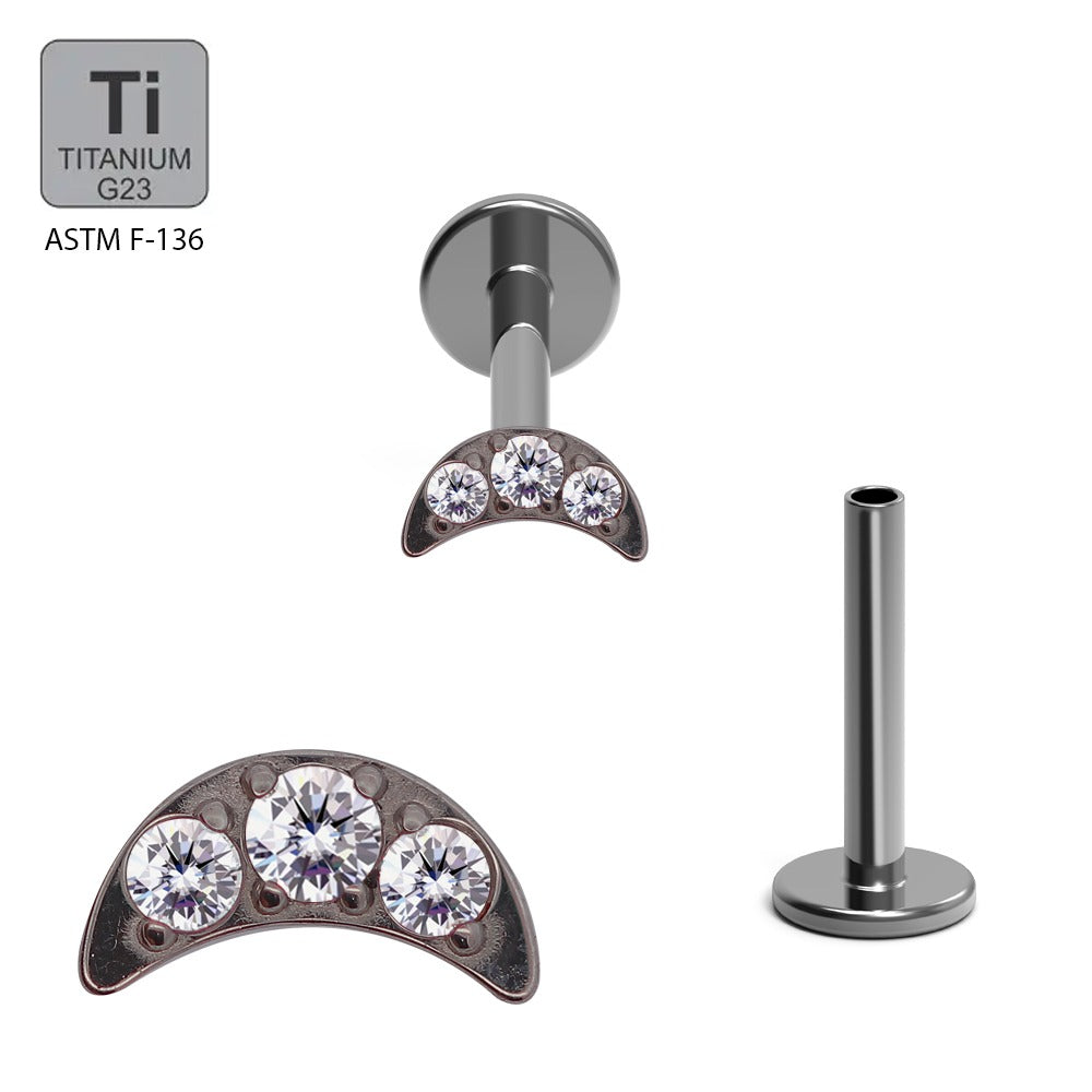 Titan G23 Labret mit Innengewinde und Zirconia im Mond Design