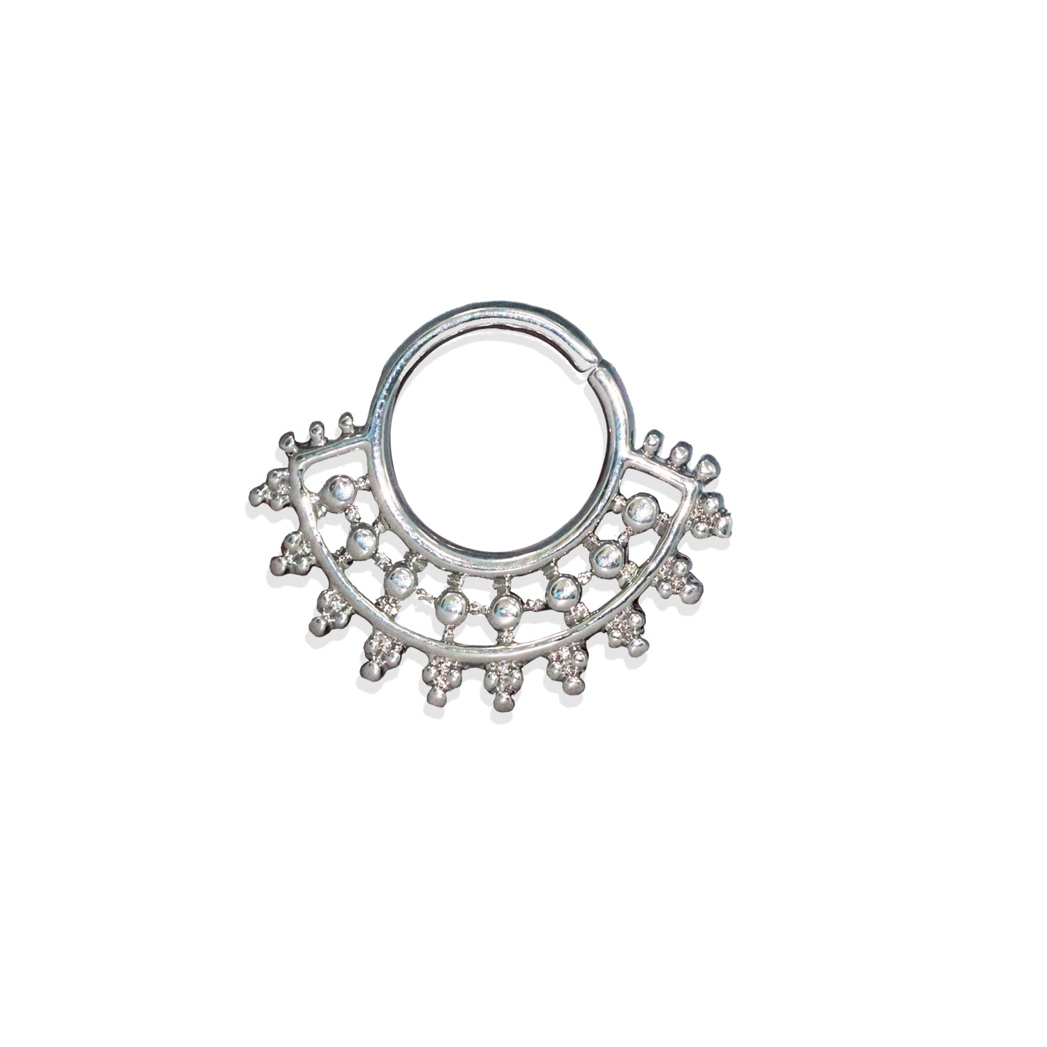 Rhodinierter Fashion Brass Clip-On Septum Ring mit Design - biegsam - Stärke 1.2mm