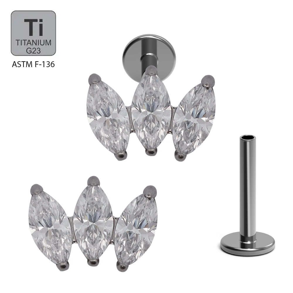 Titan G23 Labret mit Innengewinde und Marquise Zirconia Design