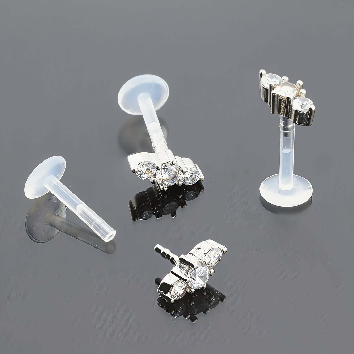 Push-In Bioflex Labret mit Steel Top in Kristall Design - Stärke 1.2mm Länge 8mm