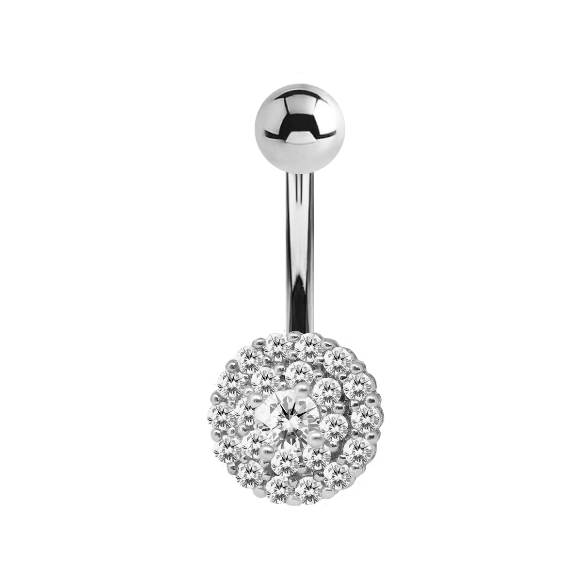Steel 316L Bauchnabel Banana im Blumen Design mit Kristallen - CC Kristallklar