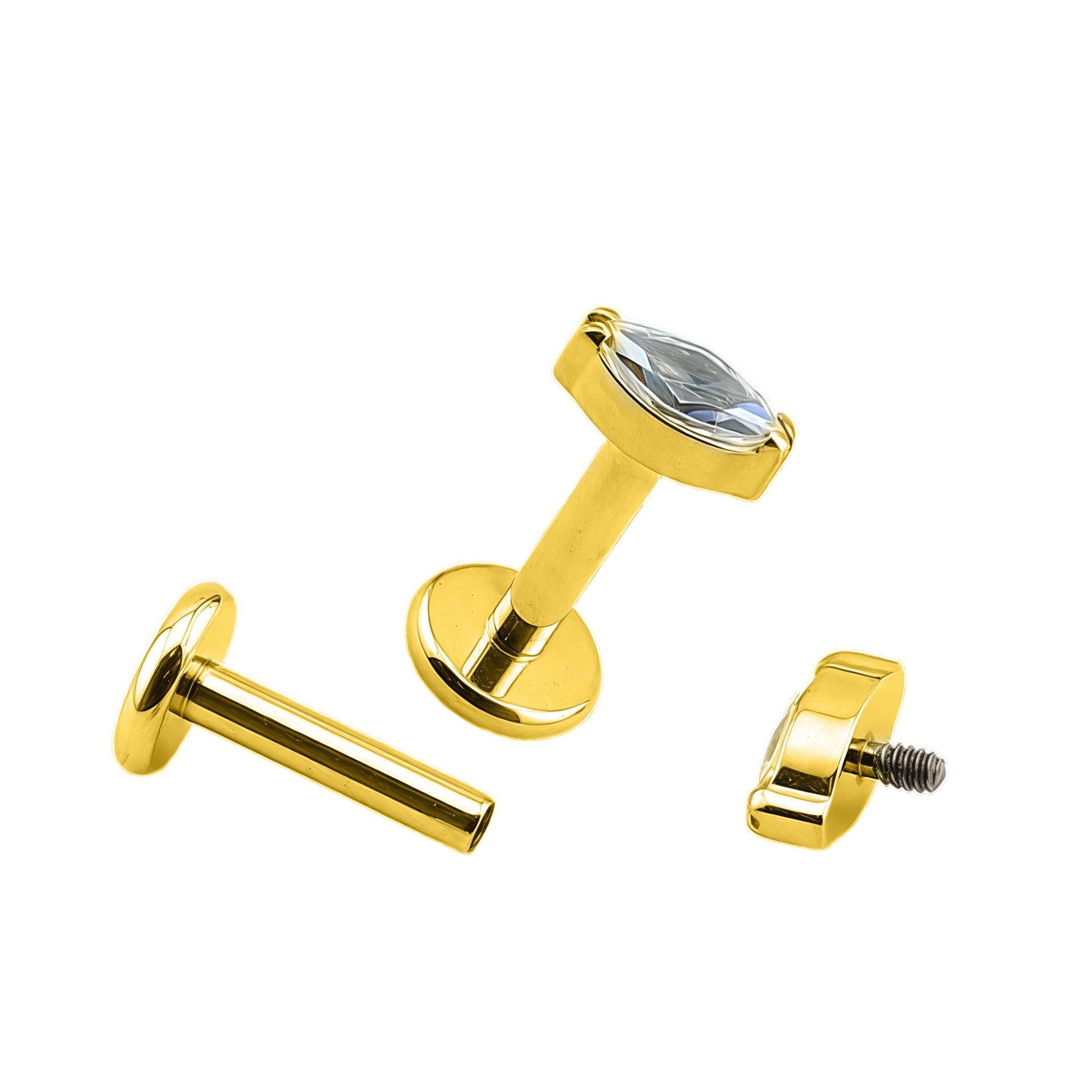 Premium Labret aus Titan G23 mit Gelbgold Veredelung und Premium Kristall - Stärke 1.2mm mit Innengewinde 0.9mm