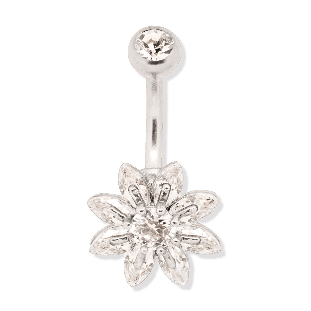 Steel Bauchnabel Banana im Blumen Design mit Kristallen - CC Kristallklar