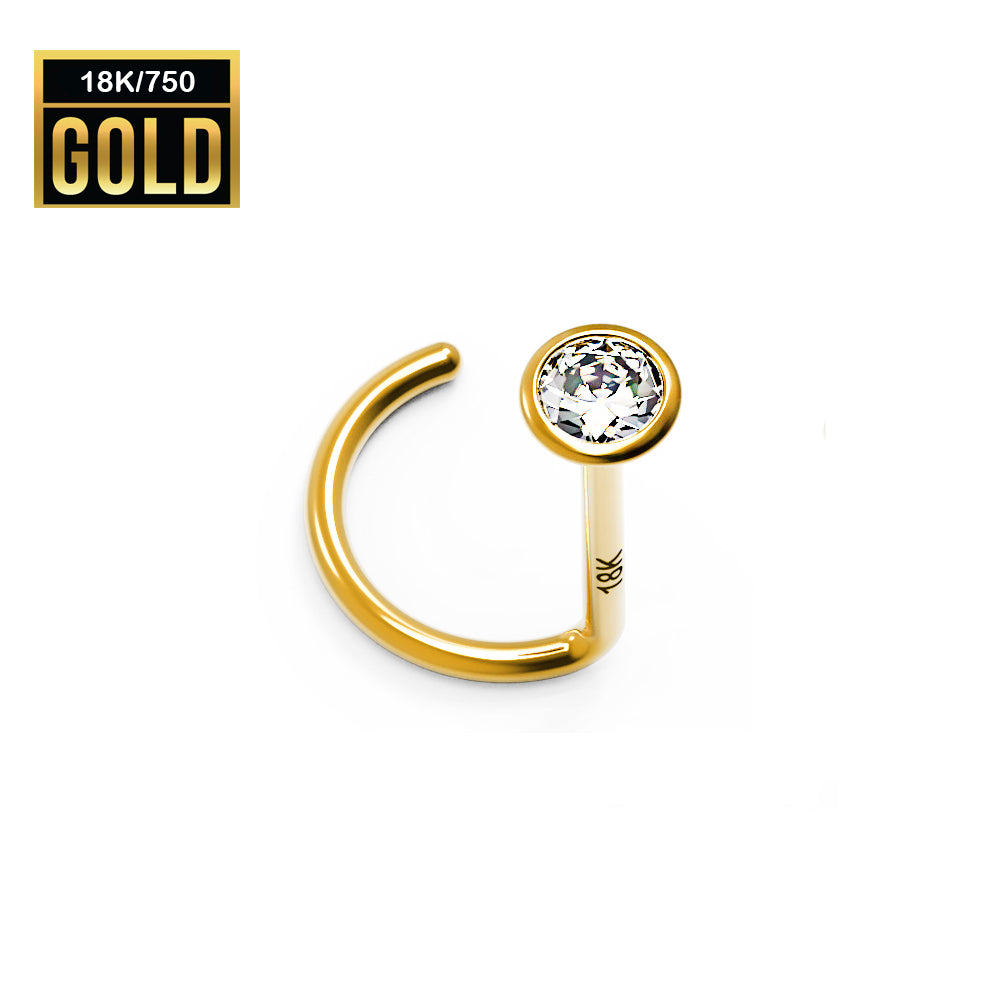 750er Echt-Gelbgold (18K) Nasenspirale mit 2.4mm Zirkonia Kristall - Stärke 0.6mm Länge 5mm