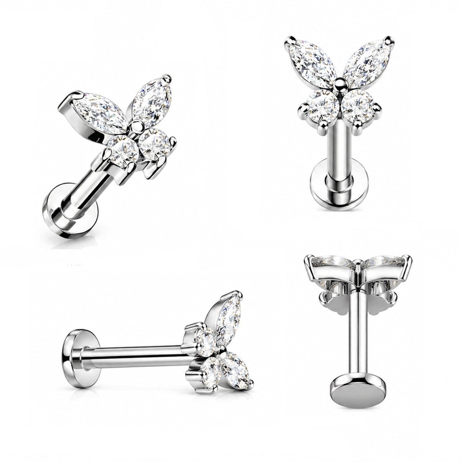 Steel 316L Labret mit Zirkonia im Fashion Design und Innengewinde - Stärke 1.2mm Länge 6mm - Base 3mm