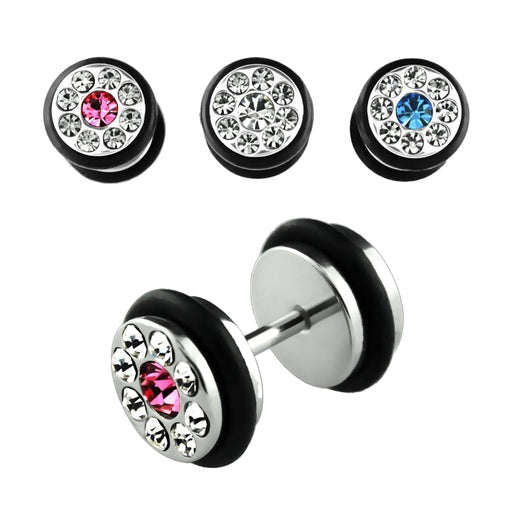 Steel 316L Fake Plug mit Kristallen und Epoxy Versiegelung - Stärke 1.0mm Disc 7mm