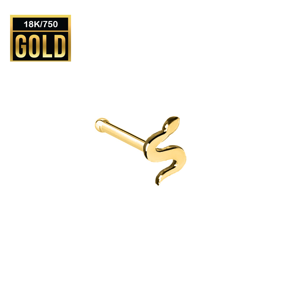 750er Echt-Gelbgold (18K) Nasenstecker mit 4.5mm Schlangen Design - Stärke 0.6mm Länge 7mm
