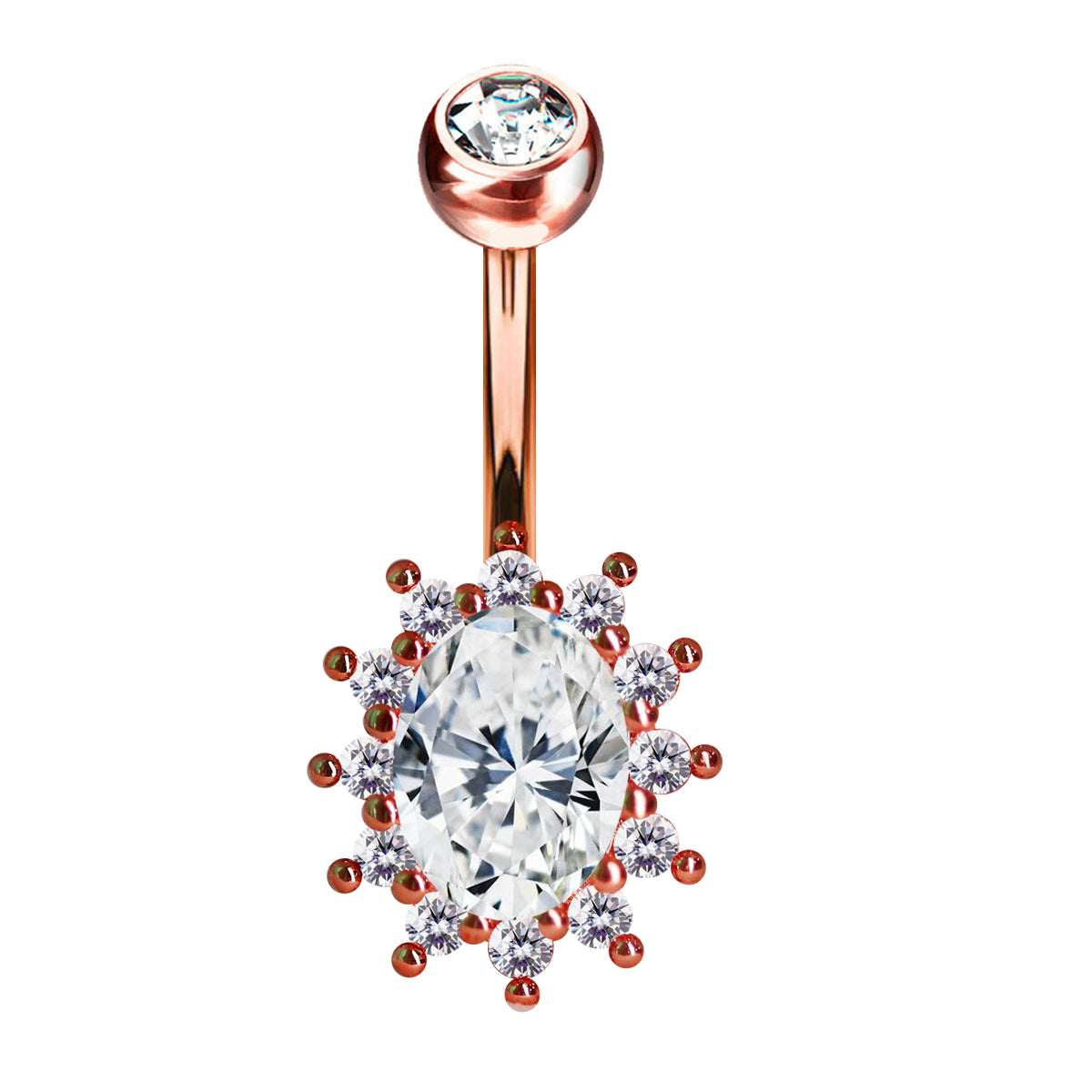 18K Rose Gold Steel Bauchnabel Banana im Fashion Design mit Kristallen - CC Kristallklar
