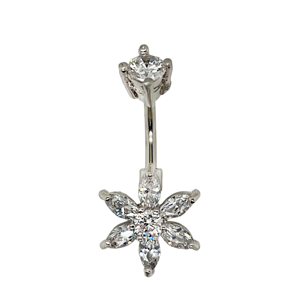 Steel 316L Bauchnabel Banana im Blumen Design mit Kristallen - CC Kristallklar
