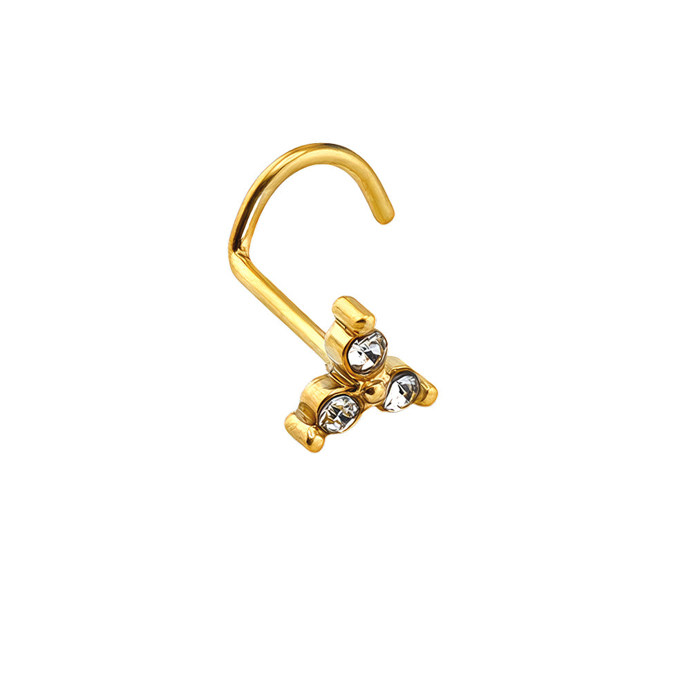 18K Gold Titan Nasenspirale mit Kristallen - Stärke 0.8mm Länge 7mm - CC Kristallklar