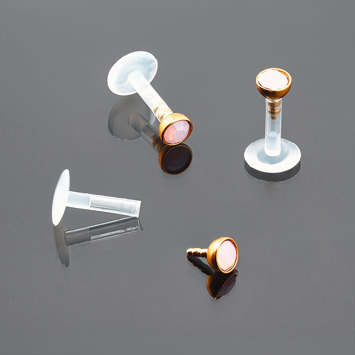 Push-In Bioflex Labret mit Rose Gold Steel Top und 3mm Opal in Light Rose - Stärke 1.2mm
