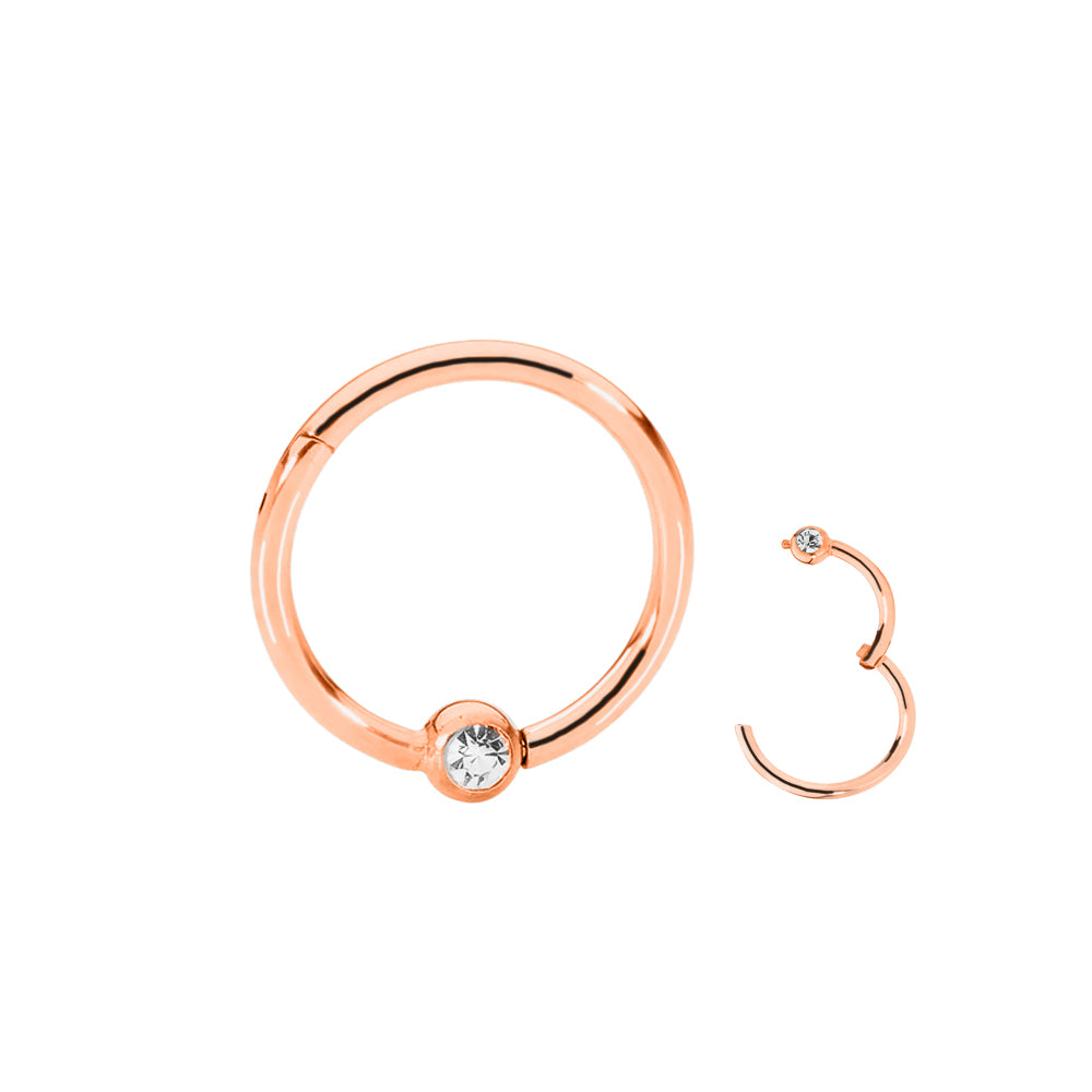 18K Rose Gold Steel Segmentring Clicker mit Kristallkugel - CC Kristallklar