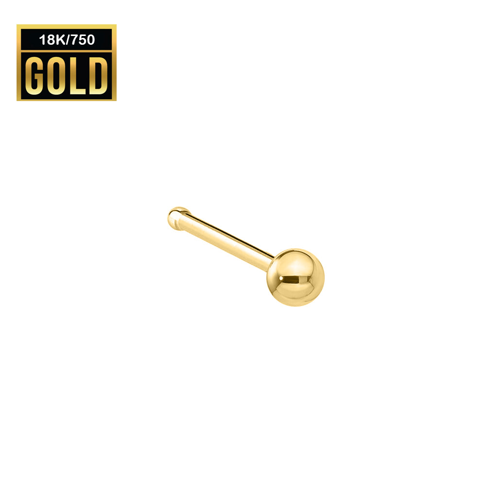 750er Echt-Gelbgold (18K) Nasenstecker mit 2.5mm Ball - Stärke 0.6mm Länge 5mm