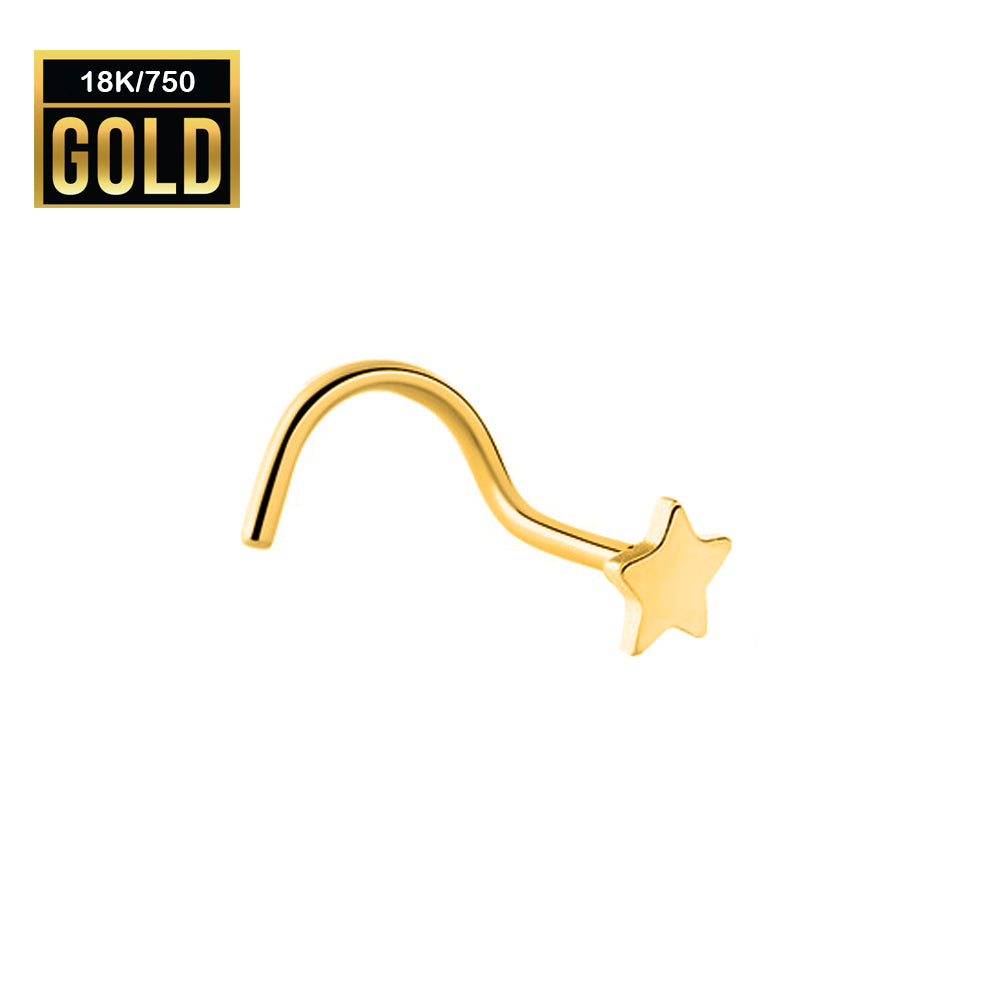 750er Echt-Gelbgold (18K) Nasenspirale mit 2.5mm Stern Design - Stärke 0.6mm Länge 5mm