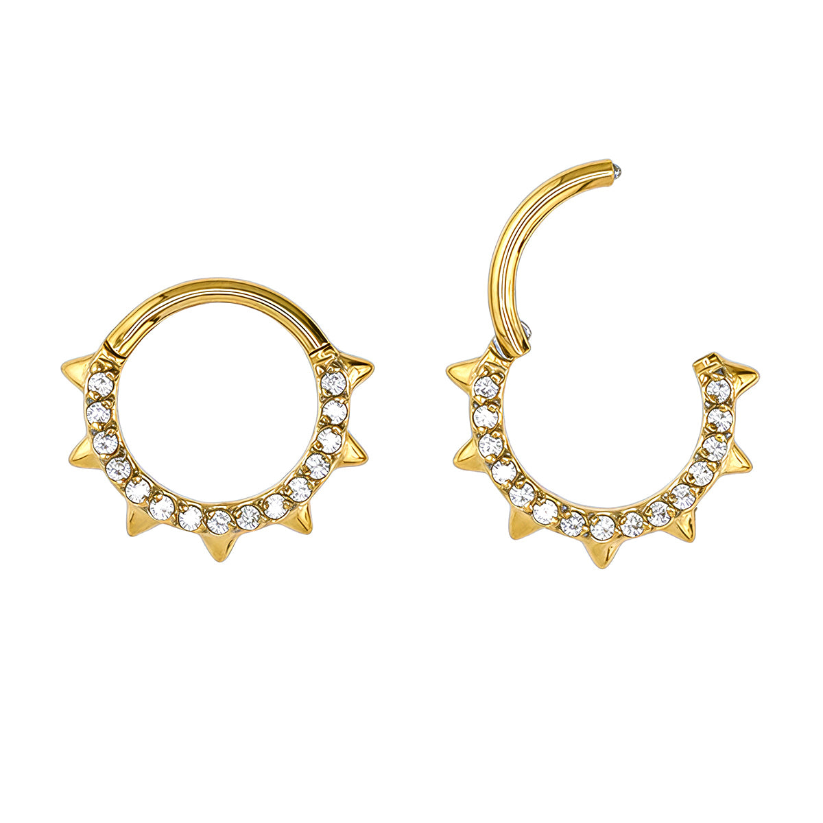 18K Gold Steel Segmentring Clicker mit klaren Kristallen - Stärke 1.2mm