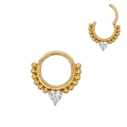 585er Echt-Gelbgold (14K) Segmentring Clicker mit synthetischen Diamanten - Stärke 1.2mm Durchmesser 8mm