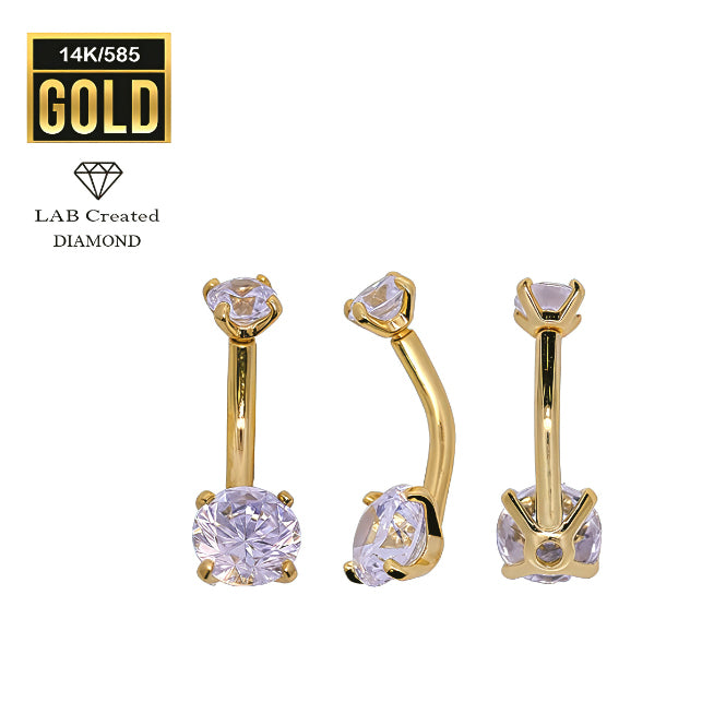 585er Echt-Gelbgold (14K) Banana mit synthetischen Diamanten (4+6mm) in Krabbenfassung und Innengwinde - Stärke 1.6mm Länge 10mm