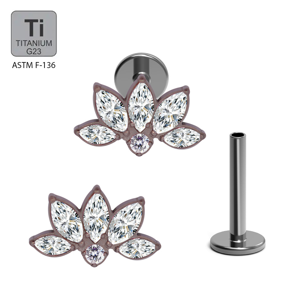 Titan G23 Labret mit Innengewinde und Zirconia Blüten Design