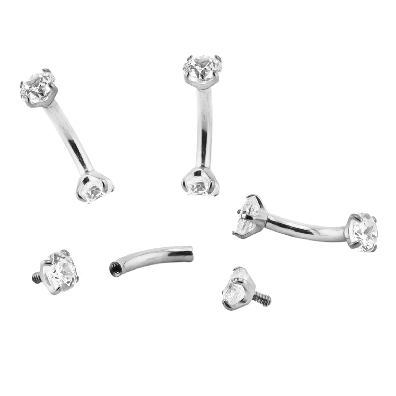 Premium Banana aus Titan G23 mit Weißgold Veredelung und Premium Kristallen in Krabbenfassung - Stärke 1.2mm mit Innengewinde 0.9mm Länge 8mm