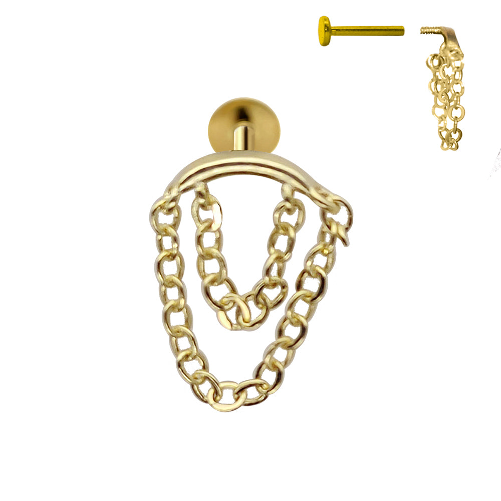 18K Gold Steel Hidden Helix/Rook Labret mit Doppel Kette - Stärke 1.2mm
