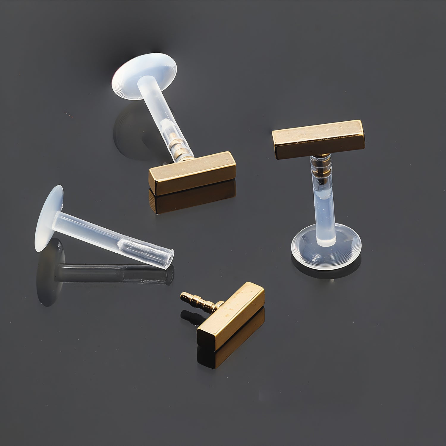 Push-In Bioflex Labret mit Rose Gold Steel Top und Design - Stärke 1.2mm Länge 8mm