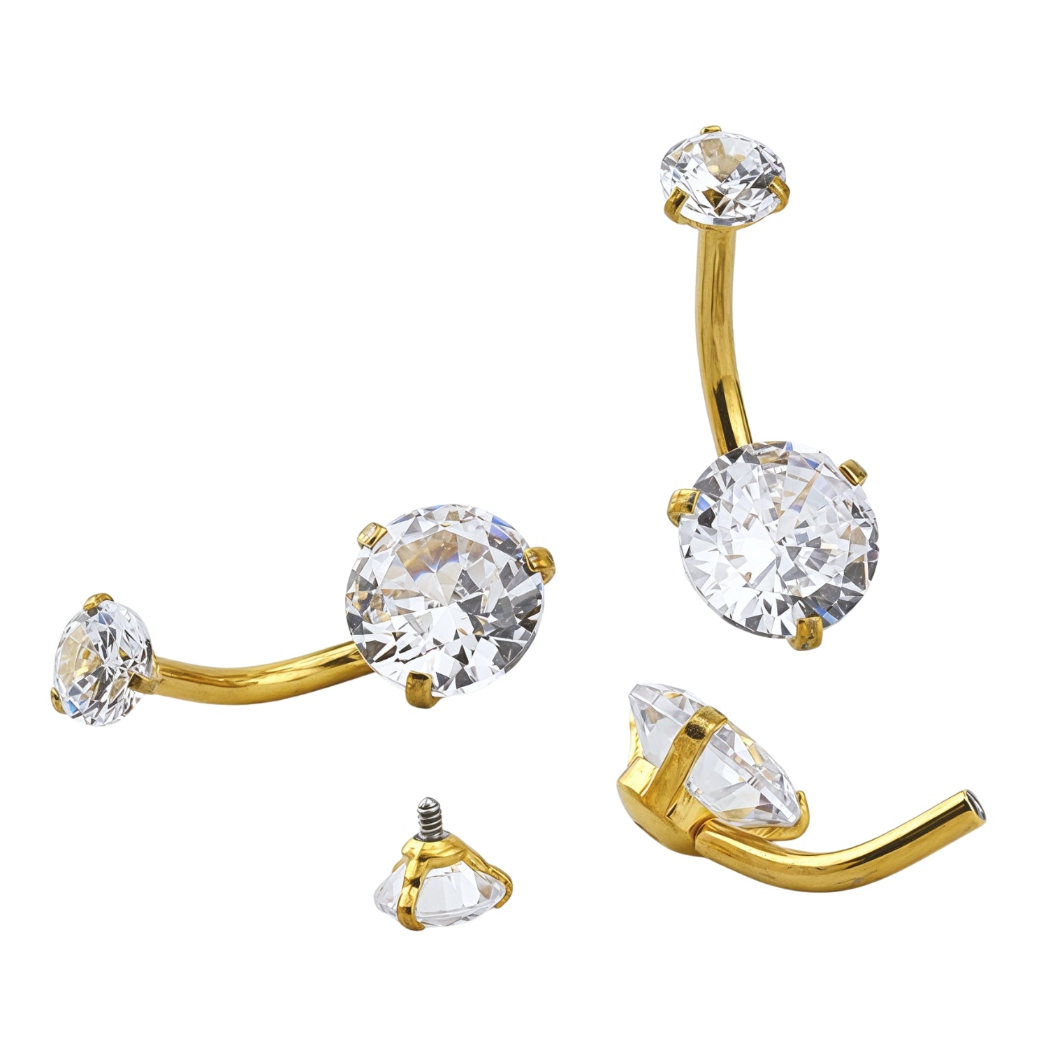 18K Gold Steel Bauchnabel Banana in Rundem Design - CC/Kristallklar - Stärke 1.6mm