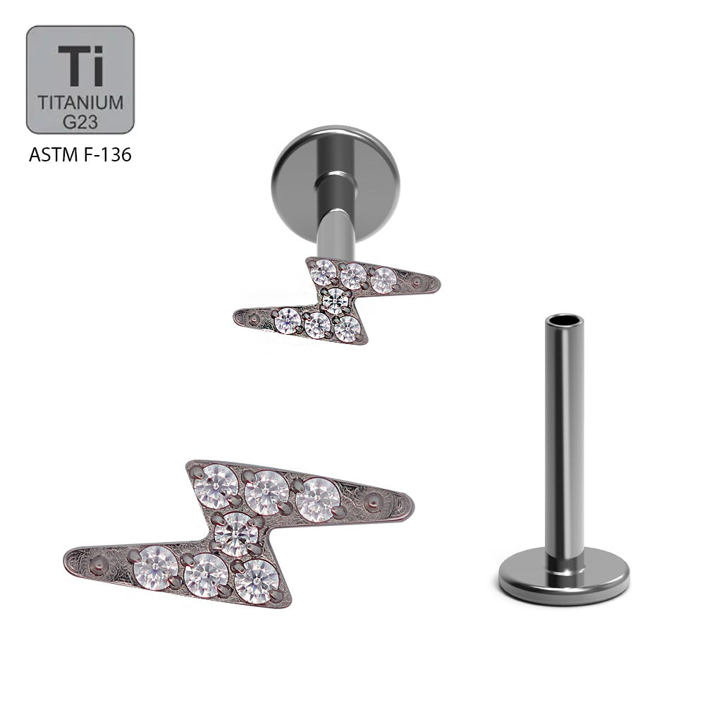 Titan G23 Labret mit Innengewinde und Zirconia im Blitz Design