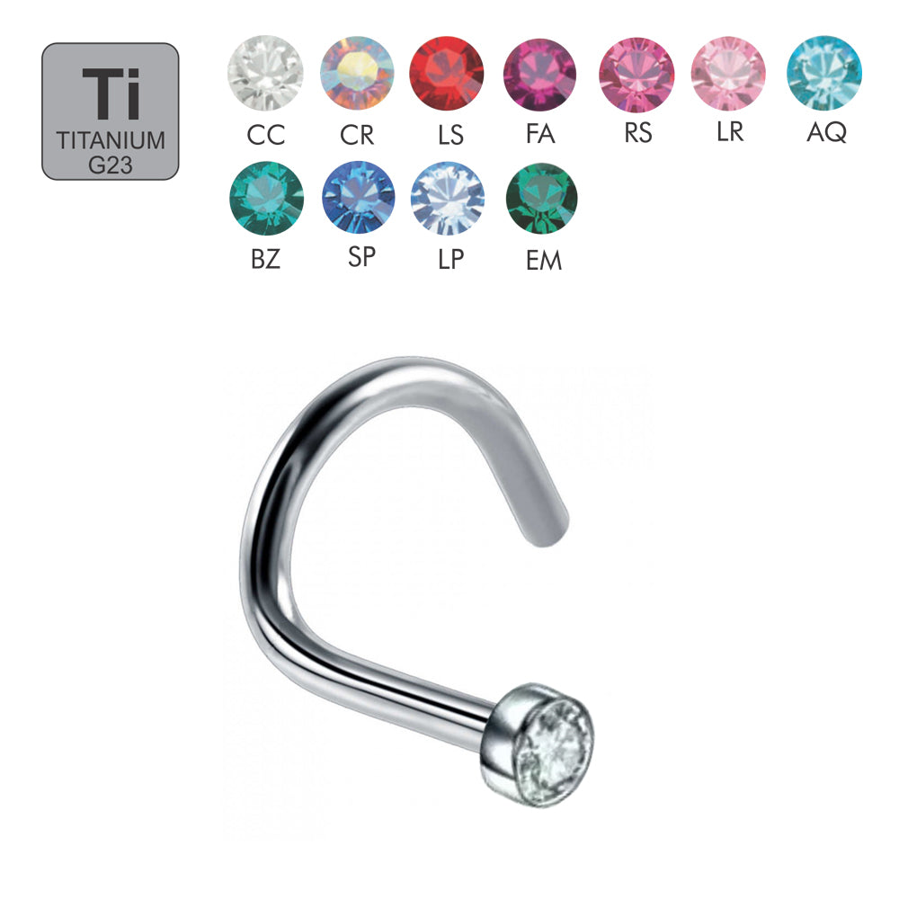 Titan G23 Nasenspirale mit Flat Disc Kristall - Stärke 1.0mm Länge 6mm Kristall 2.5mm