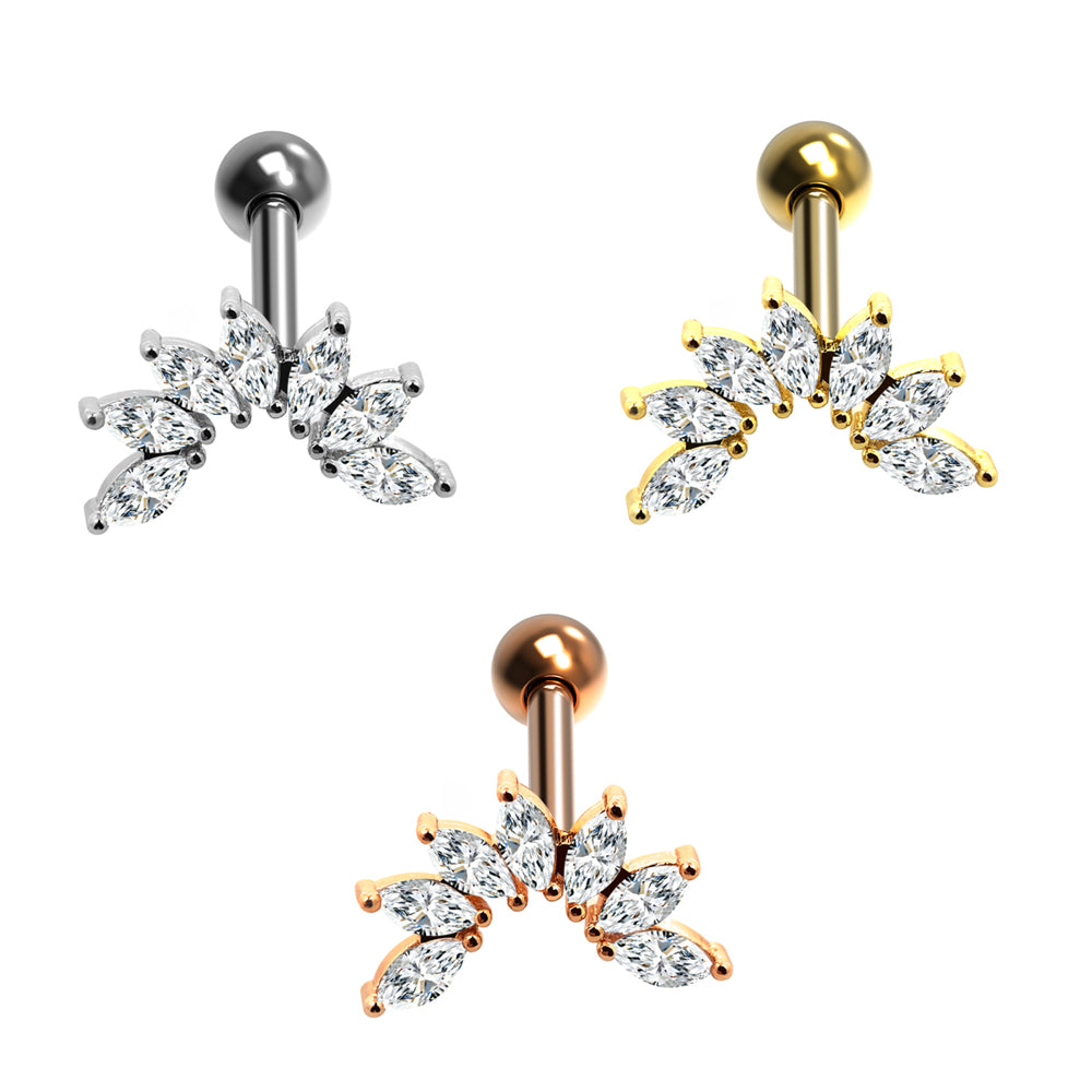 Steel 316L Barbell im Fashion Design mit Kristallen - Kristallklar
