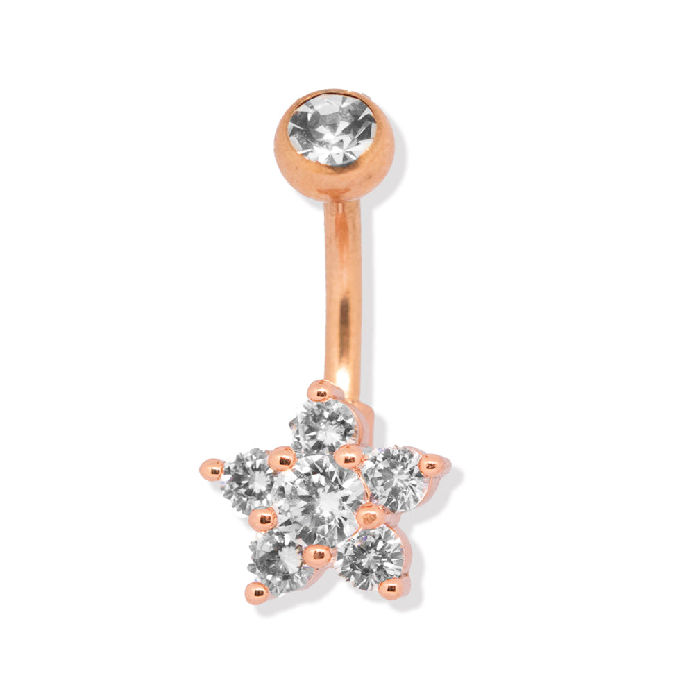 18K Rose Gold Steel Bauchnabel Banana im Stern Design mit Kristallen - CC Kristallklar