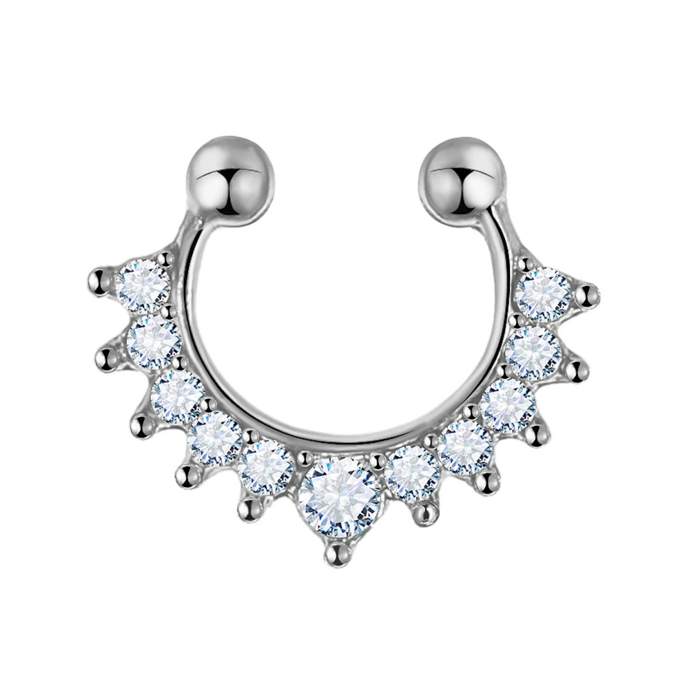 Rhodinierter Fashion Brass Clip-On Septum Ring mit Kristallen - CC Kristallklar