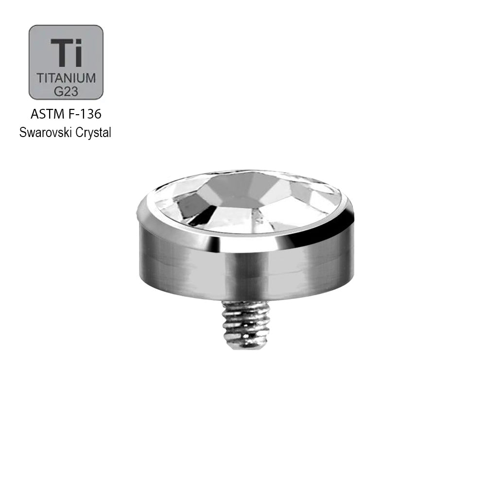 18K Weißgold Titan Dermal Anchor Top mit Kristall - Stärke 1.2mm in CC-Kristallklar