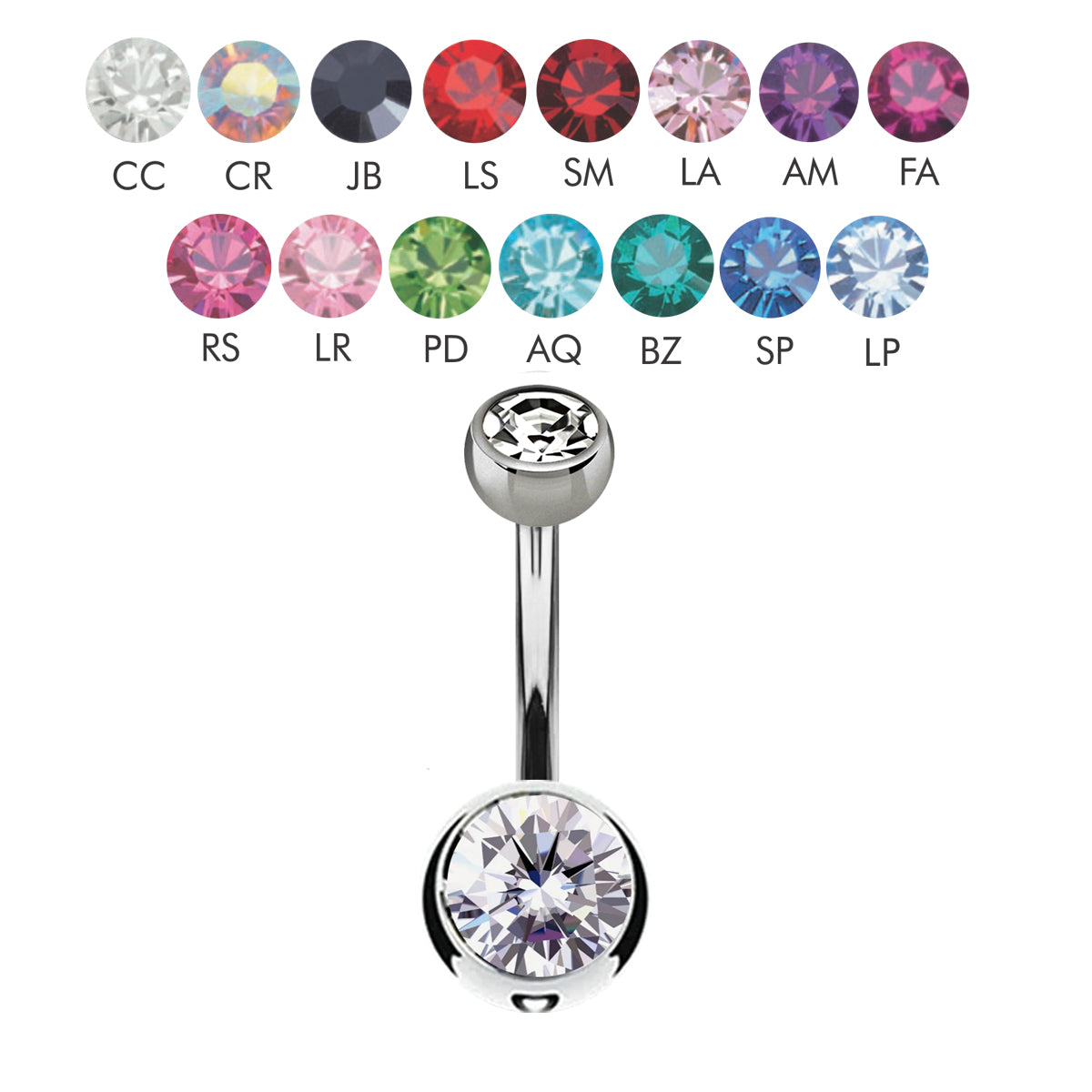 Steel 316L Bauchnabel Banana mit Kugeln (5+8mm) - Double Crystal - Stärke 1.6mm