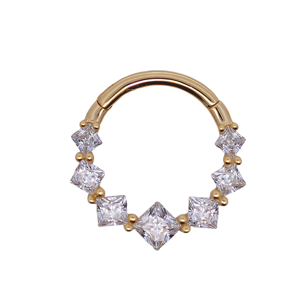 585er Echt-Gelbgold (14K) Segmentring Clicker mit synthetischen Diamanten - Stärke 1.2mm Durchmesser 8mm