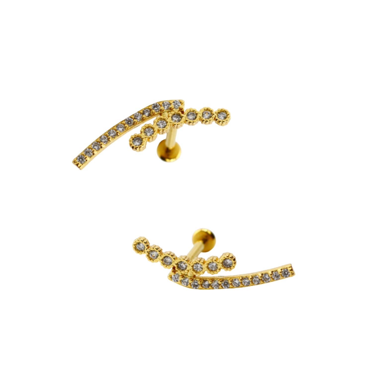 18K Gold Steel 316L Labret mit Zirkonia im Fashion Design und Innengewinde - Stärke 1.2mm Länge 8mm - Base 3mm