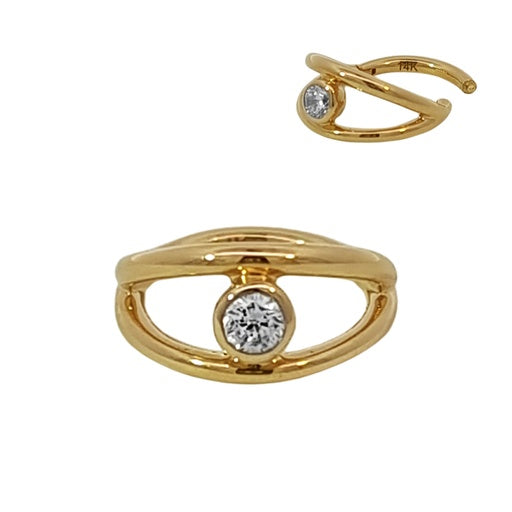 585er Echt-Gelbgold (14K) Segmentring Clicker mit Cubic Zirkonia - Stärke 1.2mm Durchmesser 8mm