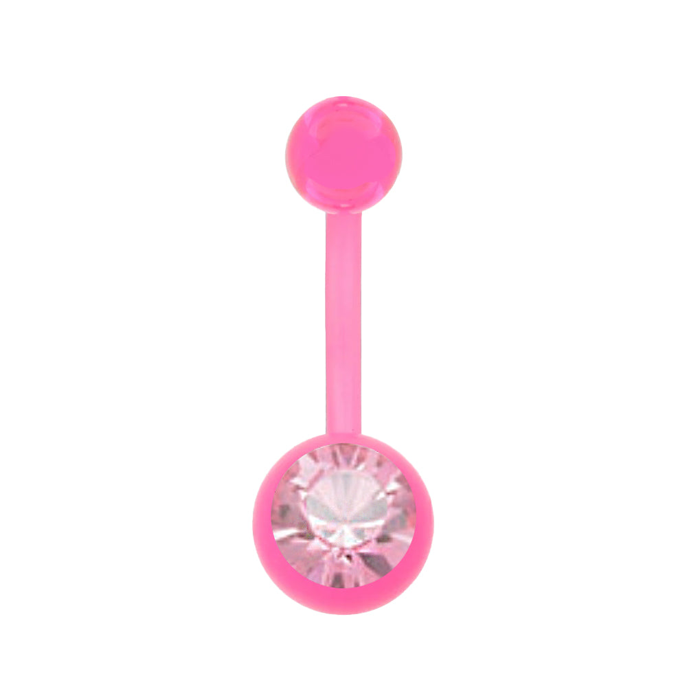Pink Bioflex Bauchnabel Banana mit Kugeln (5+8mm) - Stärke 1.6mm Länge 10mm - Single Crystal Light Rose
