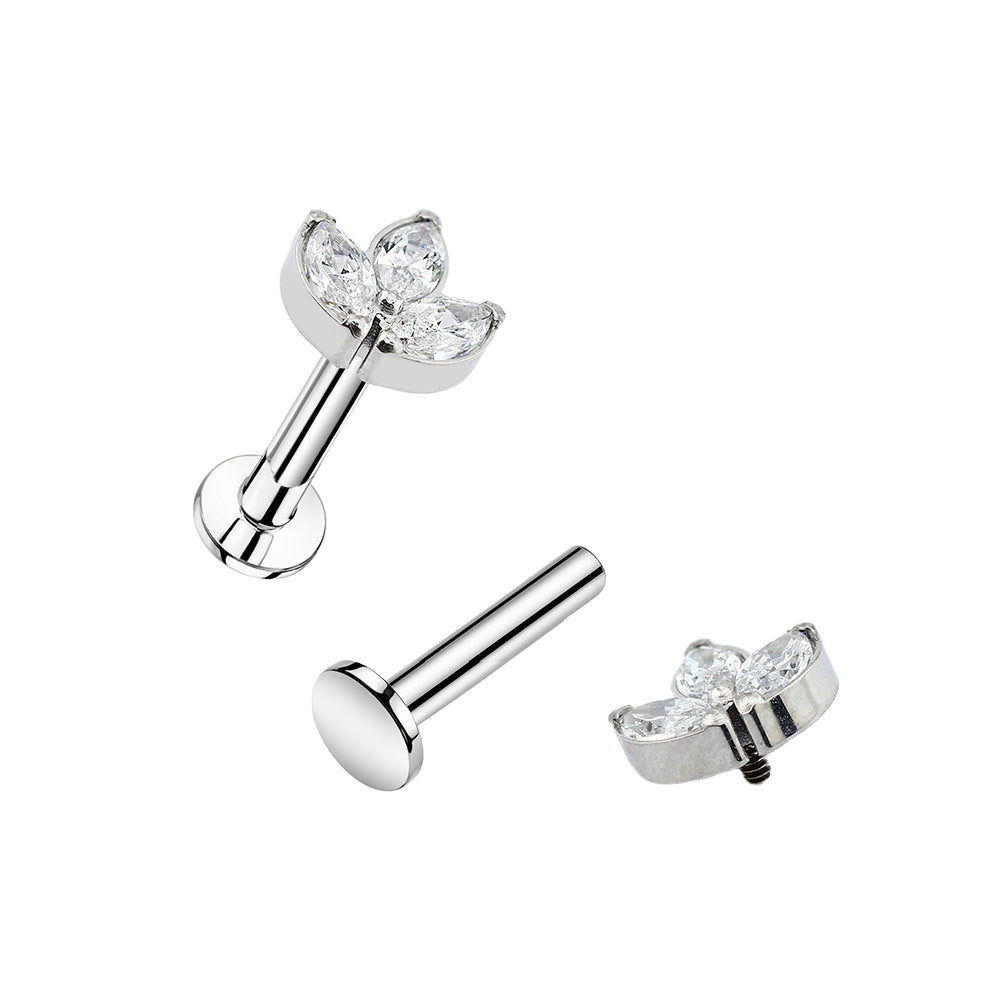 Premium Labret aus Titan G23 mit Weißgold Veredelung und Premium Kristallen - Stärke 1.2mm mit Innengewinde 0.9mm