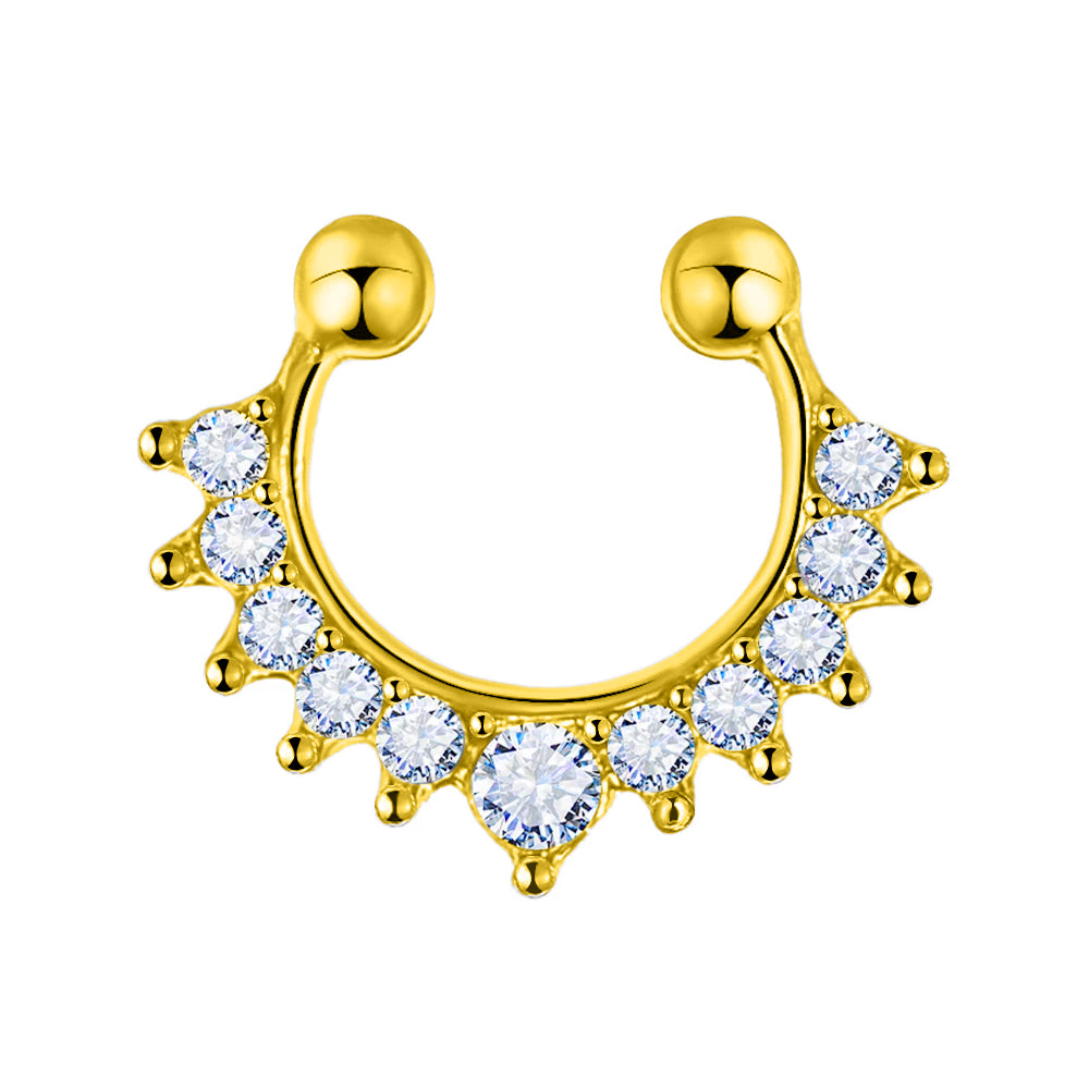 18K Gold Fashion Brass Clip-On Septum Ring mit Kristallen - CC Kristallklar