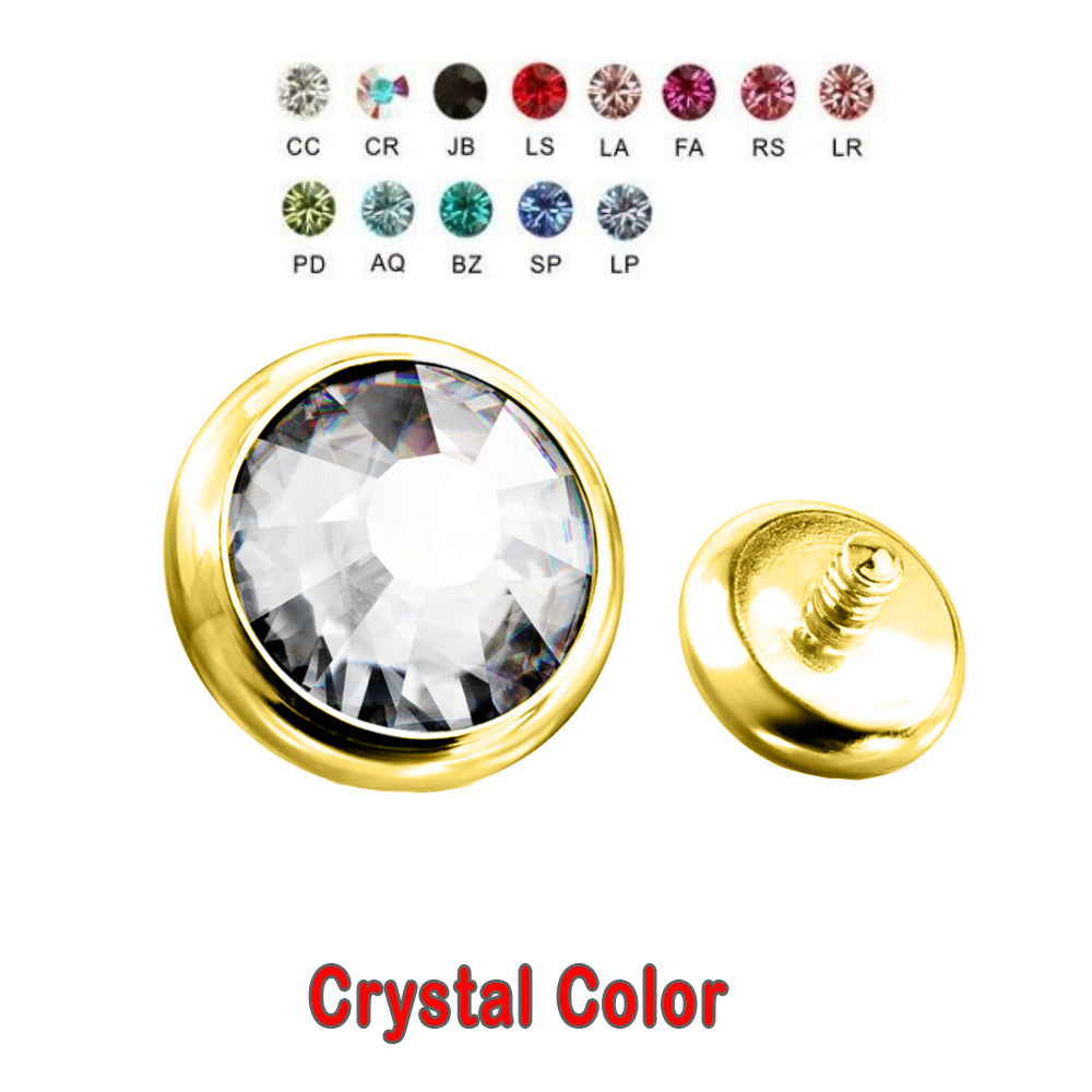 18K Gold Steel Dermal Anchor Top mit Kristall - Stärke 1.2mm