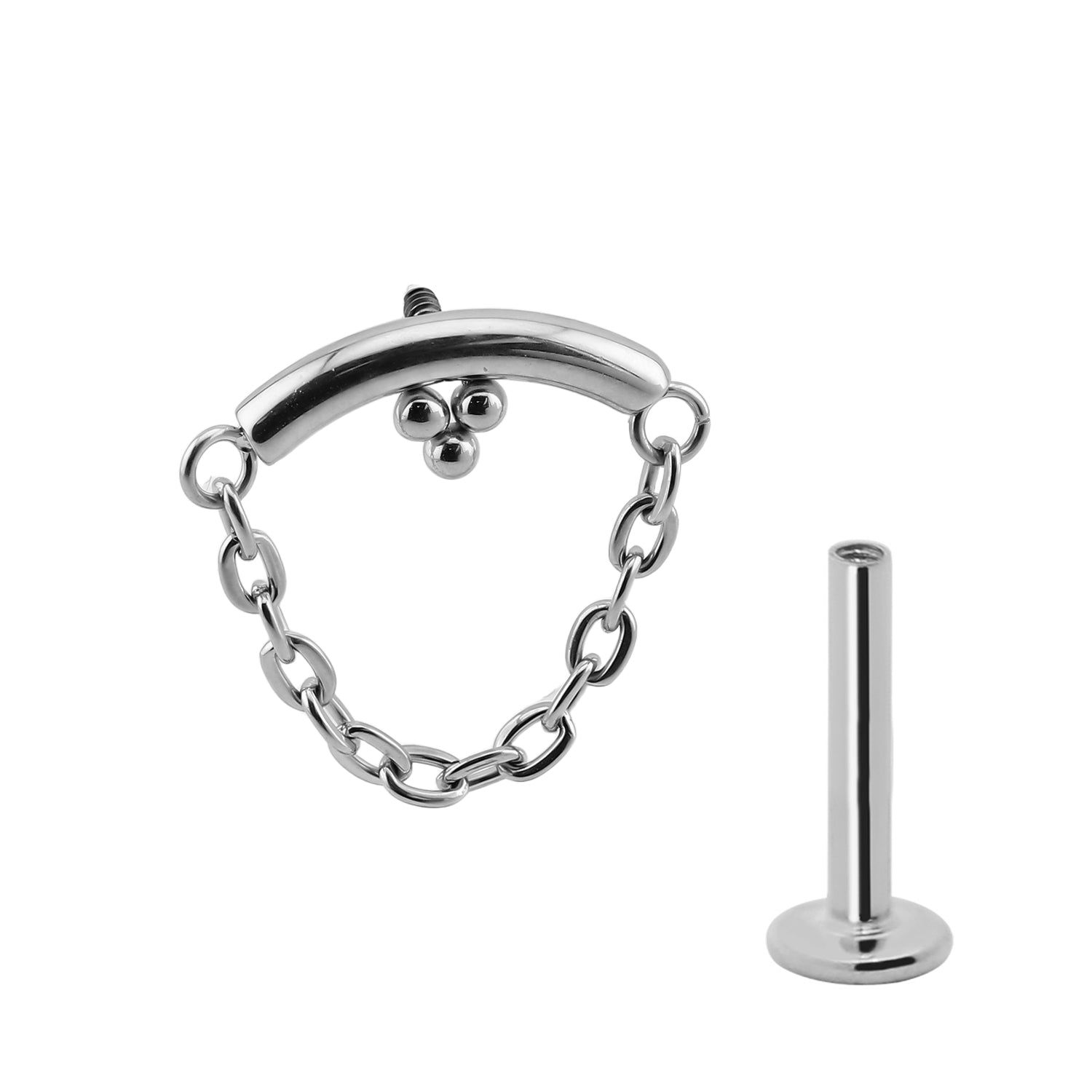 Premium Hidden Helix/ Rook Labret aus Titan G23 mit Weißgold Veredelung und Kette - Stärke 1.2mm mit Innengewinde 0.9mm