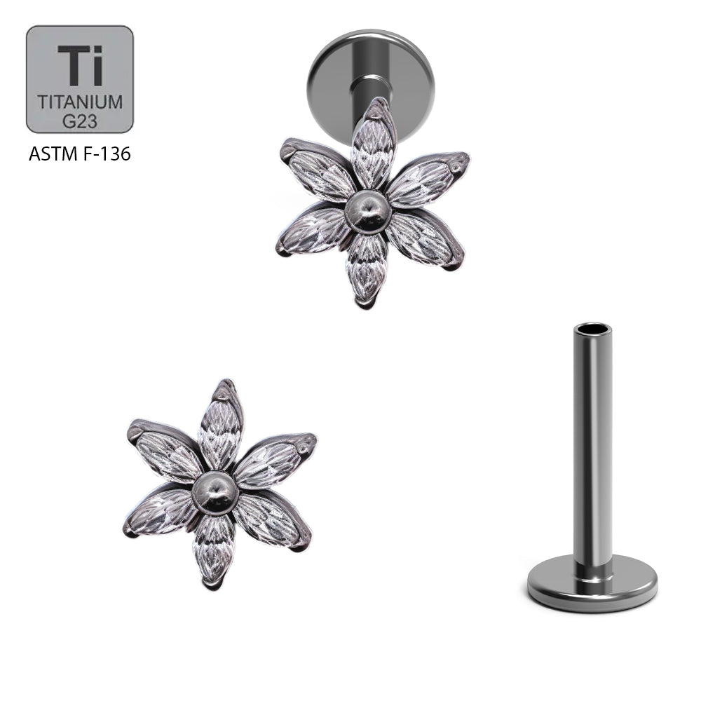 Titan G23 Labret mit Innengewinde und Marqiuse Zirconia im Blumen Design