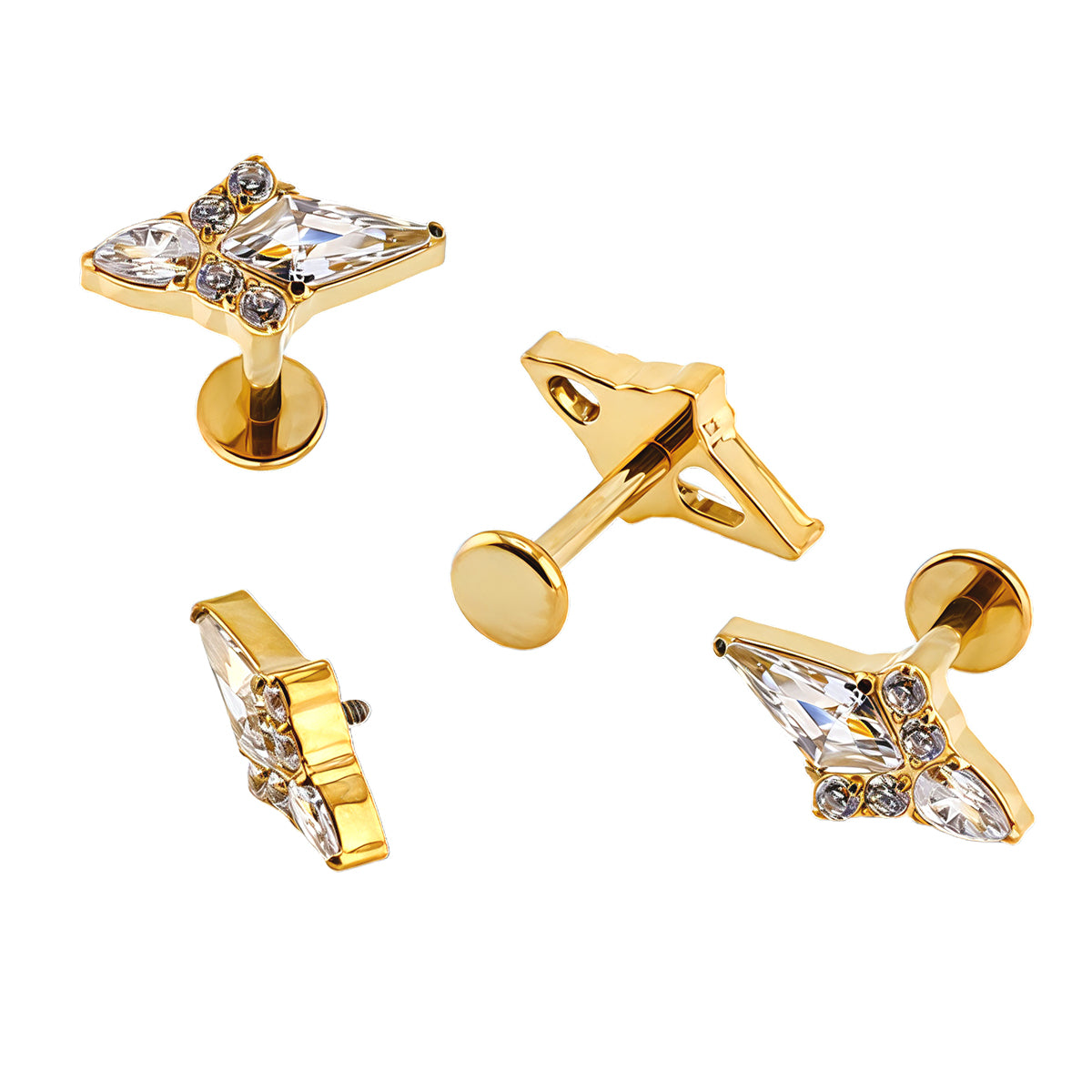 Premium Labret aus Titan G23 mit Gelbgold Veredelung und Zirkonia Design - Stärke 1.2mm mit Innengewinde 0.9mm - Länge 8mm