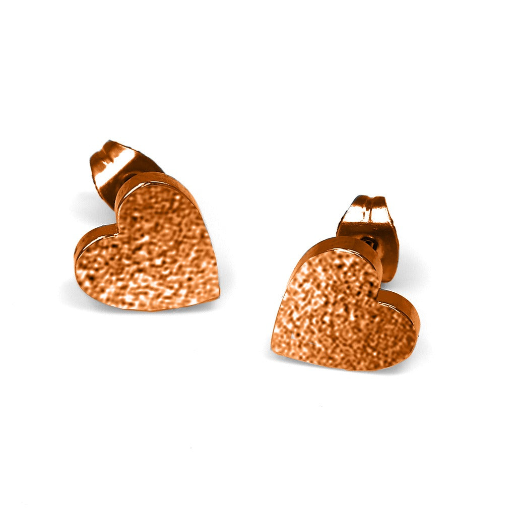 18K Rose Gold S. Steel Ohrstecker im Herz Design - 8mm/ Sand gestrahlt
