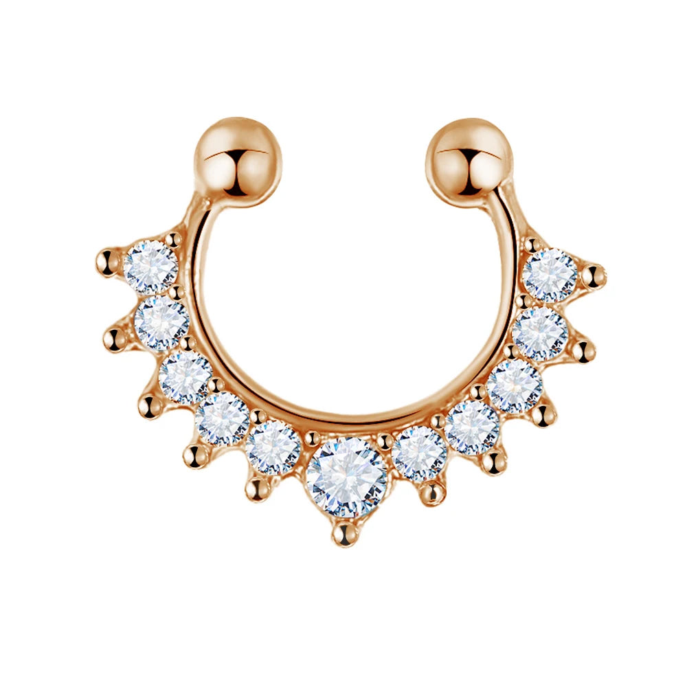 18K Rose Gold Fashion Brass Clip-On Septum Ring mit Kristallen - CC Kristallklar